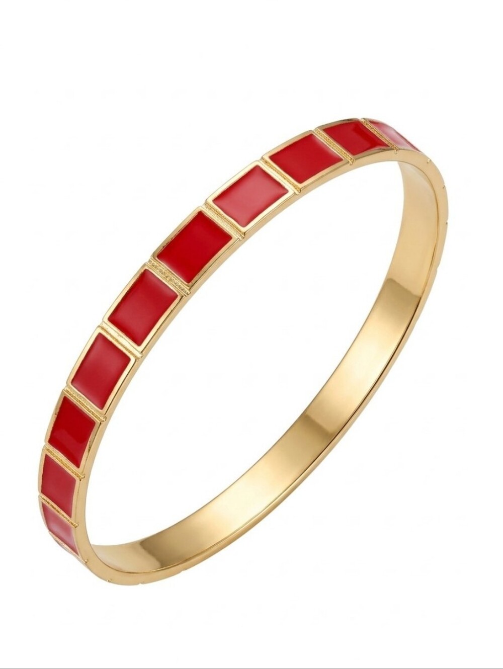 Vtg Trifari Gold-Plated Bangle Bracelet with Red Enamel Accents